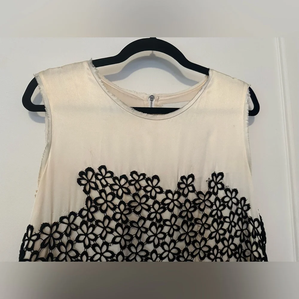 3.1 Phillip Lim cream and navy silk mini dress with black floral overlay- size 8 - Picture 11 of 12